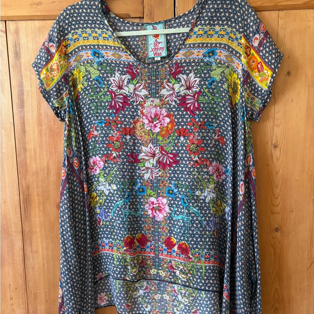 Johnny Was Blue Multicolor Floral Blouse